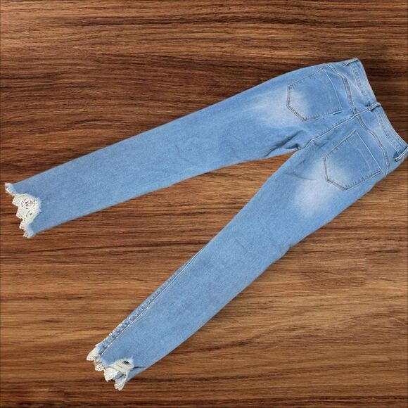 Denim Life Skinny Sparkle Angel Wings Eyelet Bottom Jeans - Picture 3 of 8